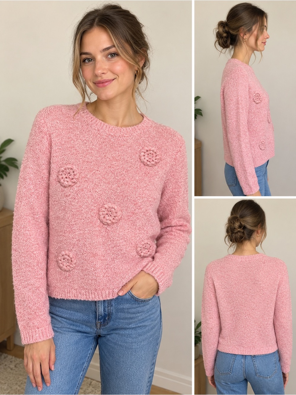 Twik Simons Pink Pom-Pom (flowers) Crewneck Sweater
